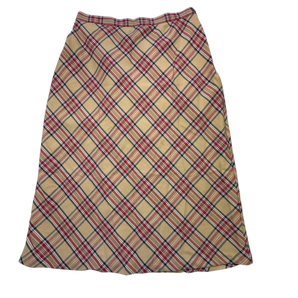 Sag Harbor Plaid Skirt Womens 14P Tan Excellent A-Line Midi F22043